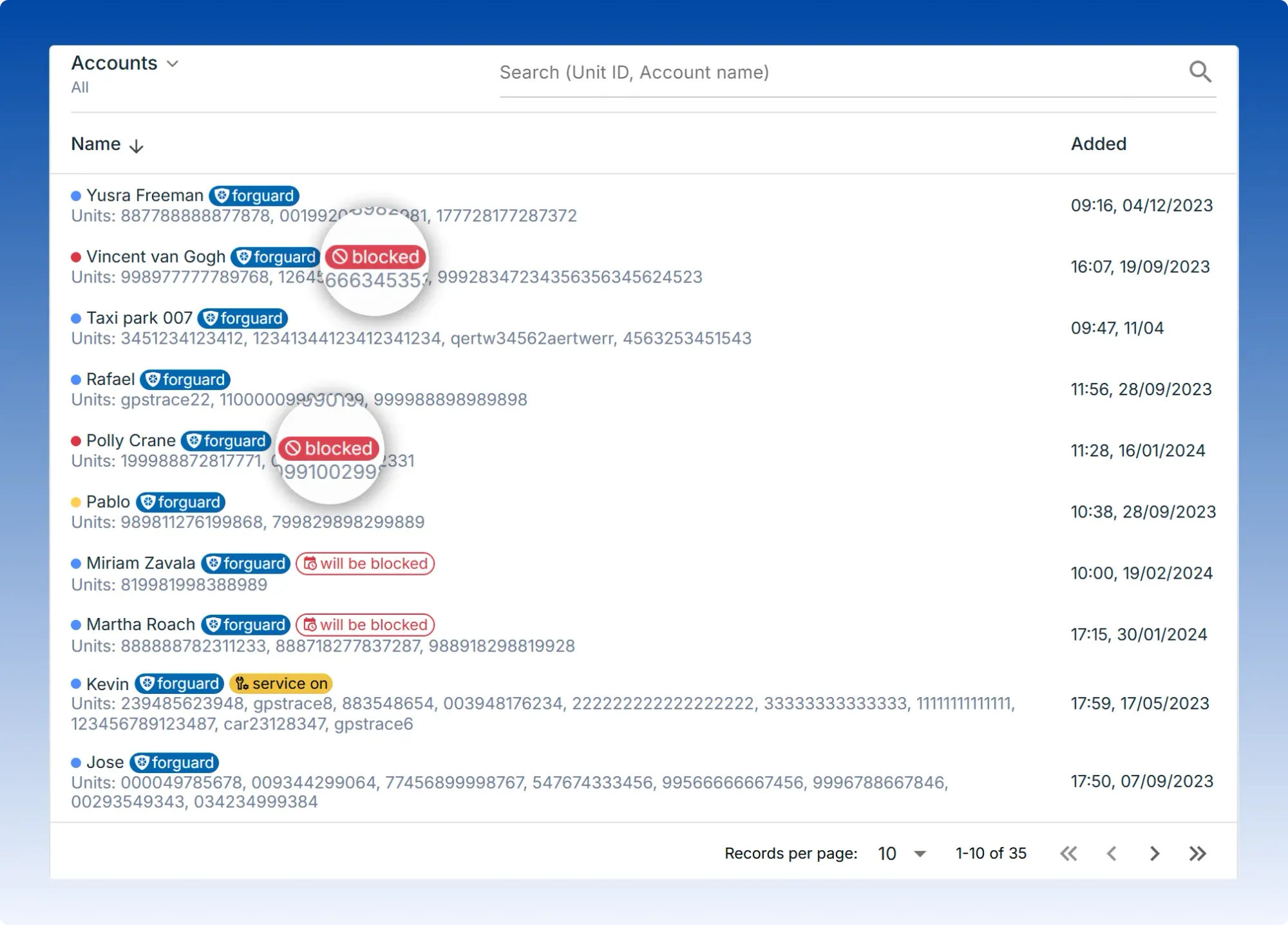 Block account interface