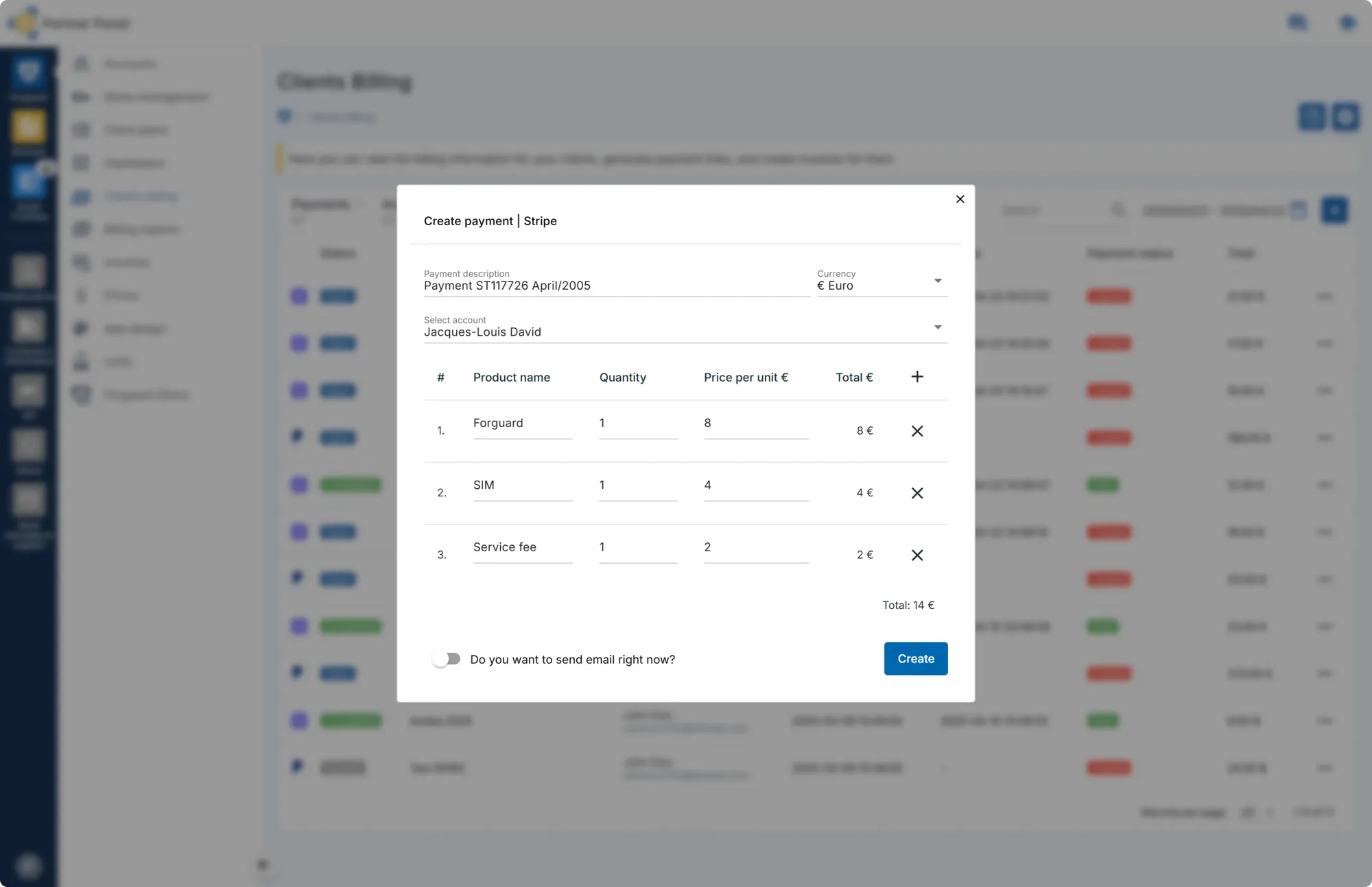 Clients Billing Screenshot